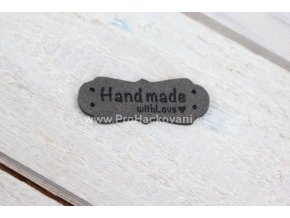 Hand Made koženková cedulka se srdíčkem šedá 15x40 mm