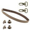 Sada kožený popruh prošívaný 58 cm š. 2,5 cm bílá káva s karabinou staromosaz