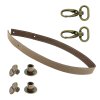 Sada kožený popruh prošívaný 62 cm š. 2 cm bílá káva s karabinou staromosaz