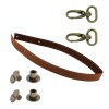 Sada kožený popruh prošívaný 62 cm š. 2 cm hnědý s karabinou staromosaz