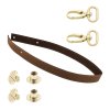 Sada kožený popruh prošívaný 62 cm š. 2 cm tmavě hnědý s karabinou zlatá