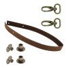 Sada kožený popruh prošívaný 62 cm š. 2 cm tmavě hnědý s karabinou staromosaz