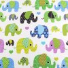 Bavlněná látka sloni v modré a zelené