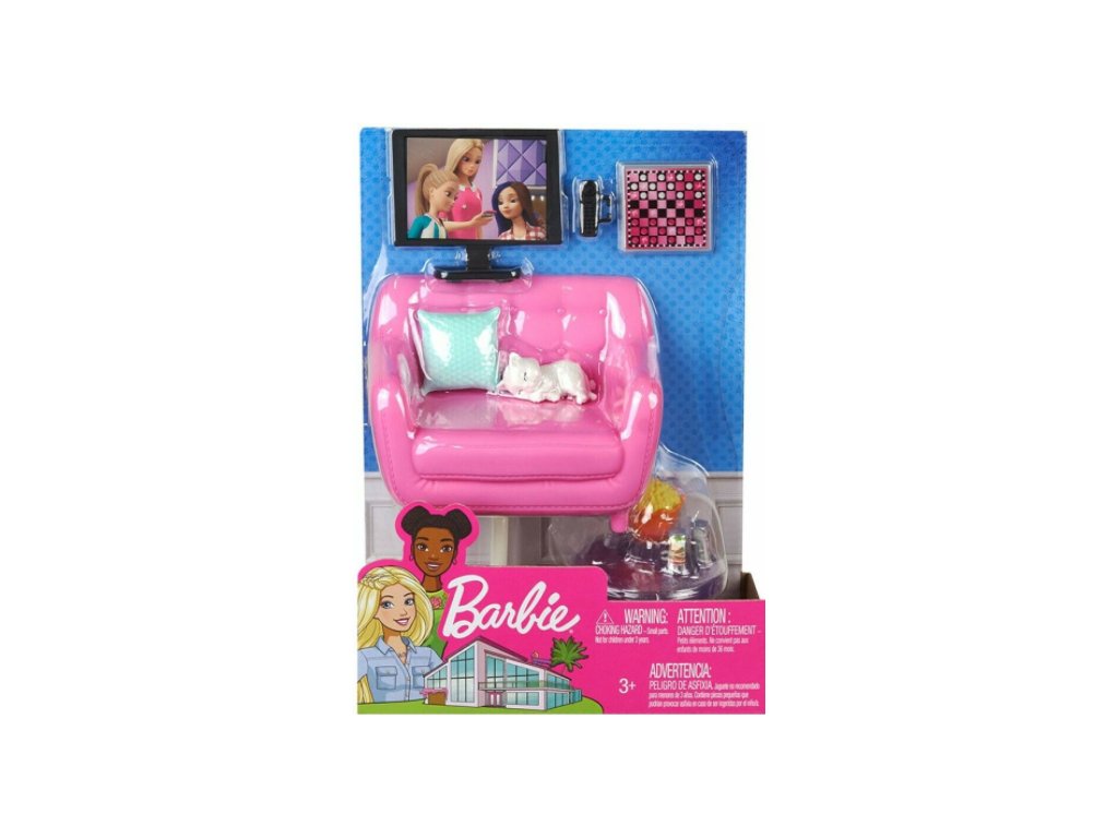 Toys Barbie Mini Playset Furniture Couch With Tv and Cat Nové