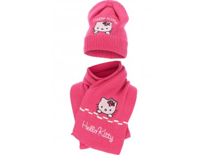 Merch Čepice a šála Hello Kitty Dark pink vel.52