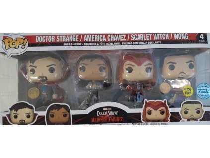 Funko Pop! Doctor Strange America Chavez Scarlet Witch Wong 4 Pack Glows in the Dark Nové