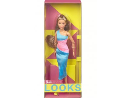 Barbie Looks 15 Doll With Brunette Ponytail Turquoise pink Dress