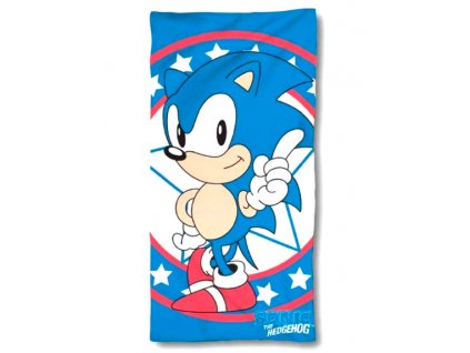 Osuška Ježek Sonic s hvězdami 140x70cm