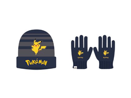 Zimní set Pokémon Pikachu čepice a rukavice tmavě modrá