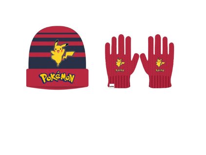 Zimní set Pokémon Pikachu čepice a rukavice červená