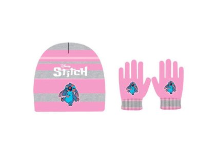 Zimní set Disney Stitch čepice a rukavice světle růžová
