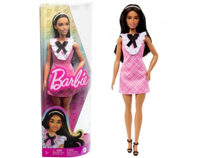 Barbie Modelka růžové kostkované šaty