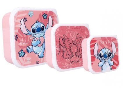 Svačinové boxy Stitch 3ks růžové