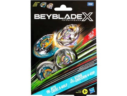 Beyblade X Bite Croc 3-60LF and Sting Unicorn 4-60P Top Dual Pack Set Nové