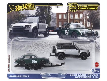 Hot Wheels Premium Team Transport Jaguar MK1 2023 Land Rover Defender 110