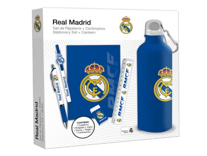 Psací potřeby a láhev Real Madrid