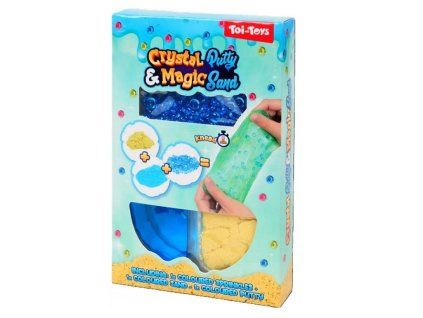 Sliz Crystal Putty a Magic Sand modrý a žlutý