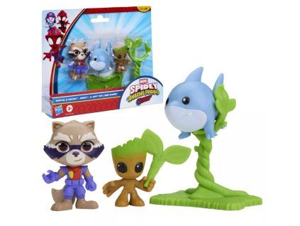 Figurky Marvel Spidey Rescue Webs Groot, Rocket a žralok