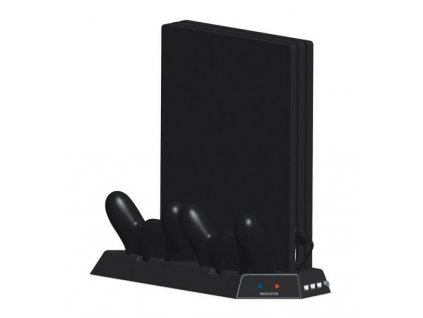 PS4 Multifunkční nabíjecí stojan s vestavěnými chladicími ventilátory a USB HUB černý