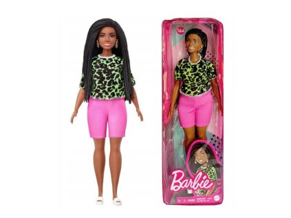 Toys Barbie Doll Fashionistas Long Brunette Braids With Neon Green Animal Print Shirt Dark Skin Doll