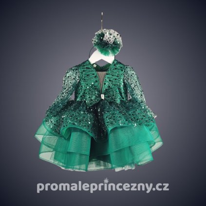 Ruby šaty smaragdové s volánky dlouhý rukáv