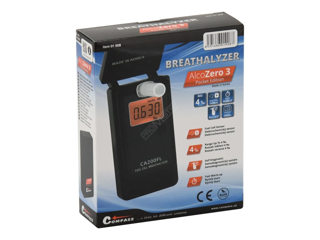 Alkohol tester AlcoZero3 - elektrochemický senzor (CA200FL) Compass 01908 + Dárek, servis bez starostí v hodnotě 300Kč