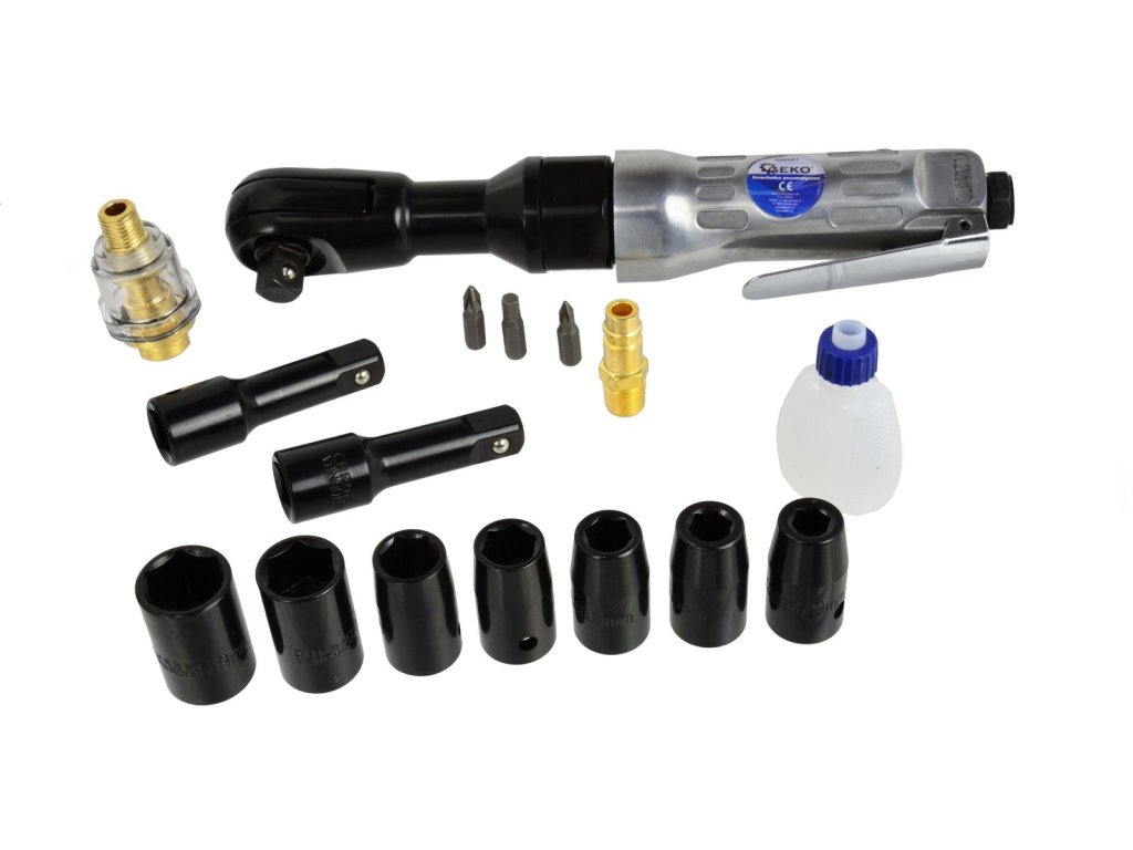 Pneumatická ráčna + nástavce 16 kusů, 1/2", 6,3 bar GEKO nářadí G00581 + Dárek, servis bez starostí v hodnotě 300Kč