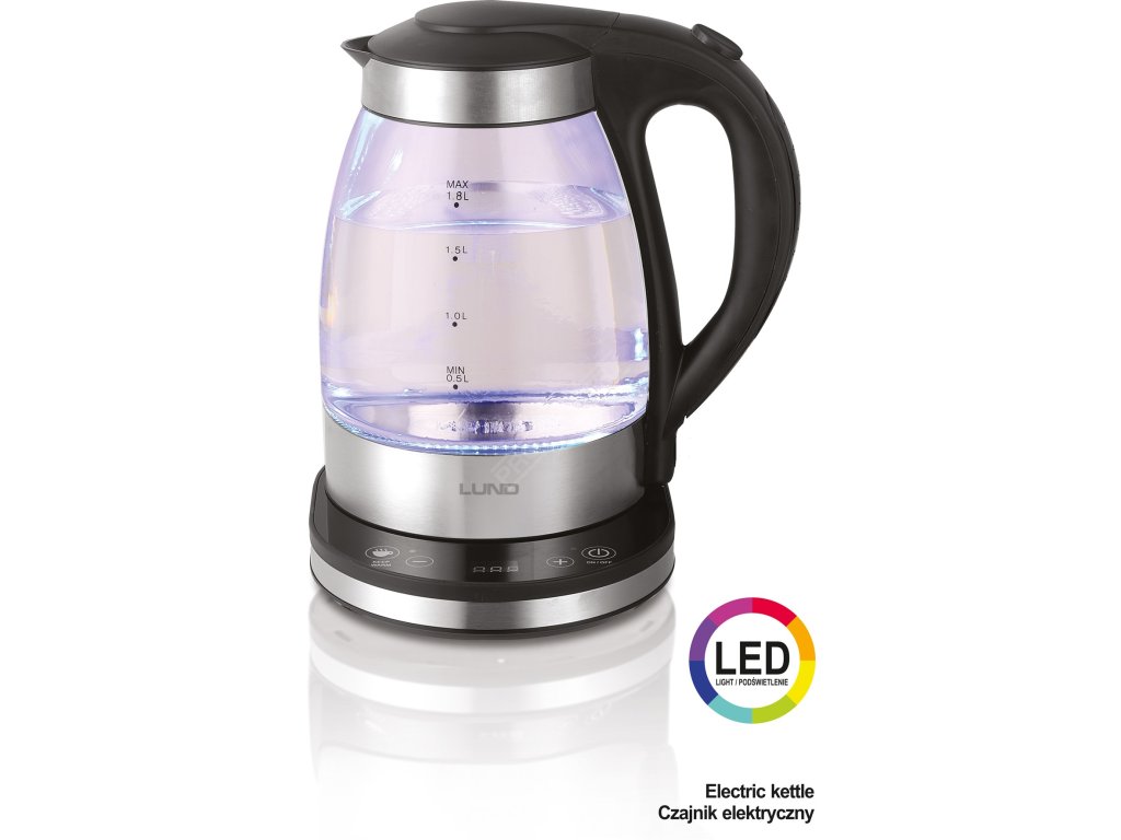 Varná konvice skleněná s nastavitelnou teplotou LED 1,8L LUND TO-68174 + Dárek, servis bez starostí v hodnotě 300Kč