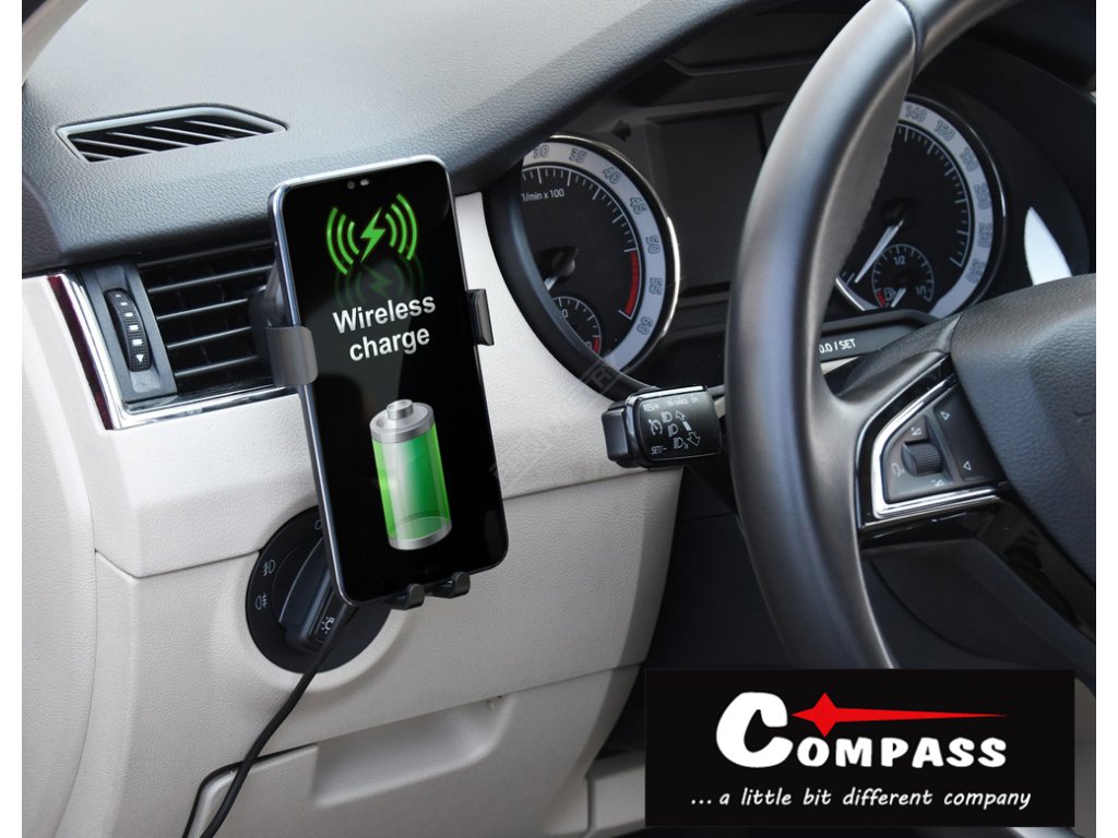 Držák telefonu LUKE-V bezdrátové nabíjení 10W silver Compass 06295