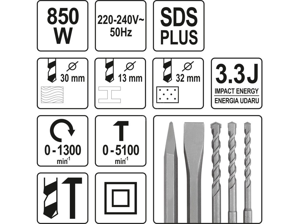Vrtací kladivo SDS+ a 13 mm sklíčidlem 850W Yato YT-82122 + Dárek, servis bez starostí v hodnotě 300Kč
