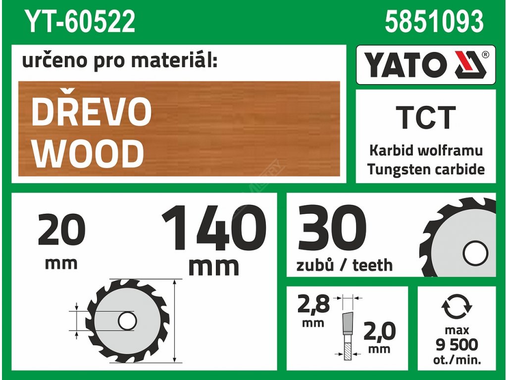 Kotouč na dřevo 140 x 20 mm 30z Yato YT-60522