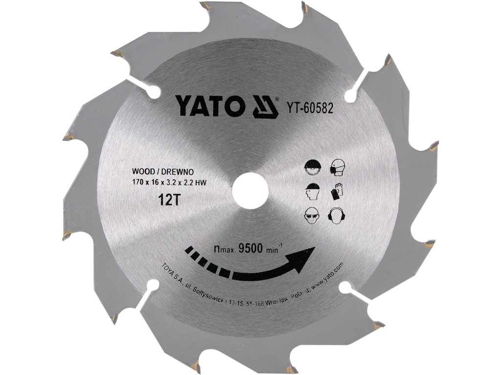 Kotouč na dřevo 170 x 16 mm 12z Yato YT-60582