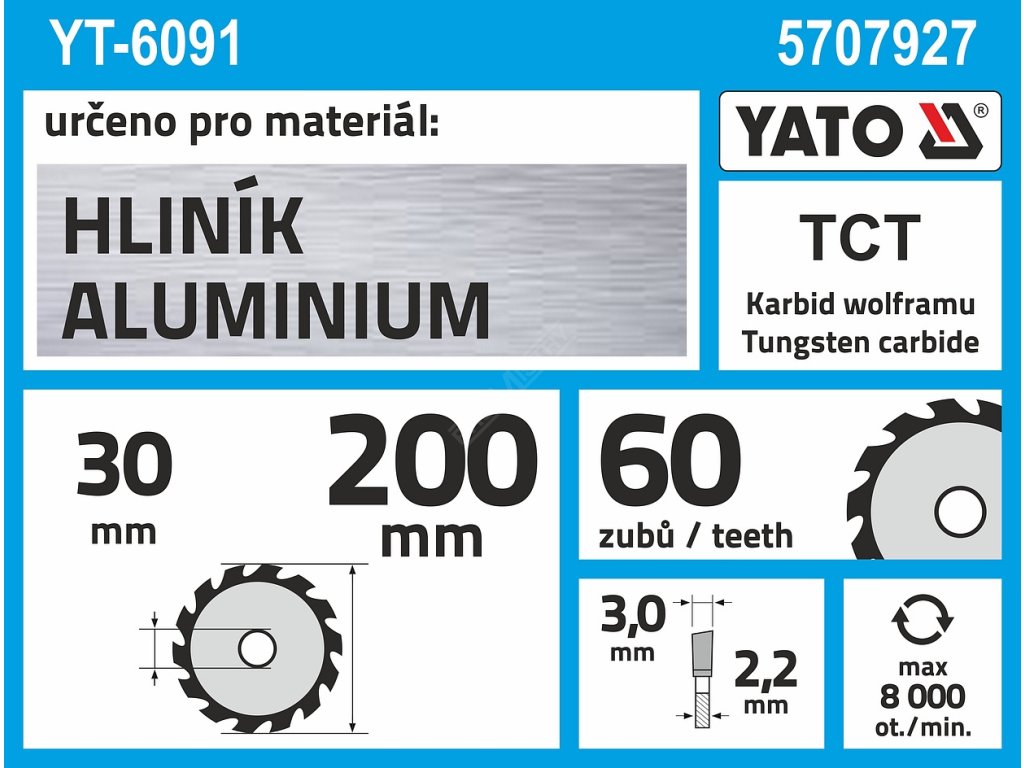 Kotouč na hliník 200 x 30 mm 60z Yato YT-6091 + Dárek, servis bez starostí v hodnotě 300Kč