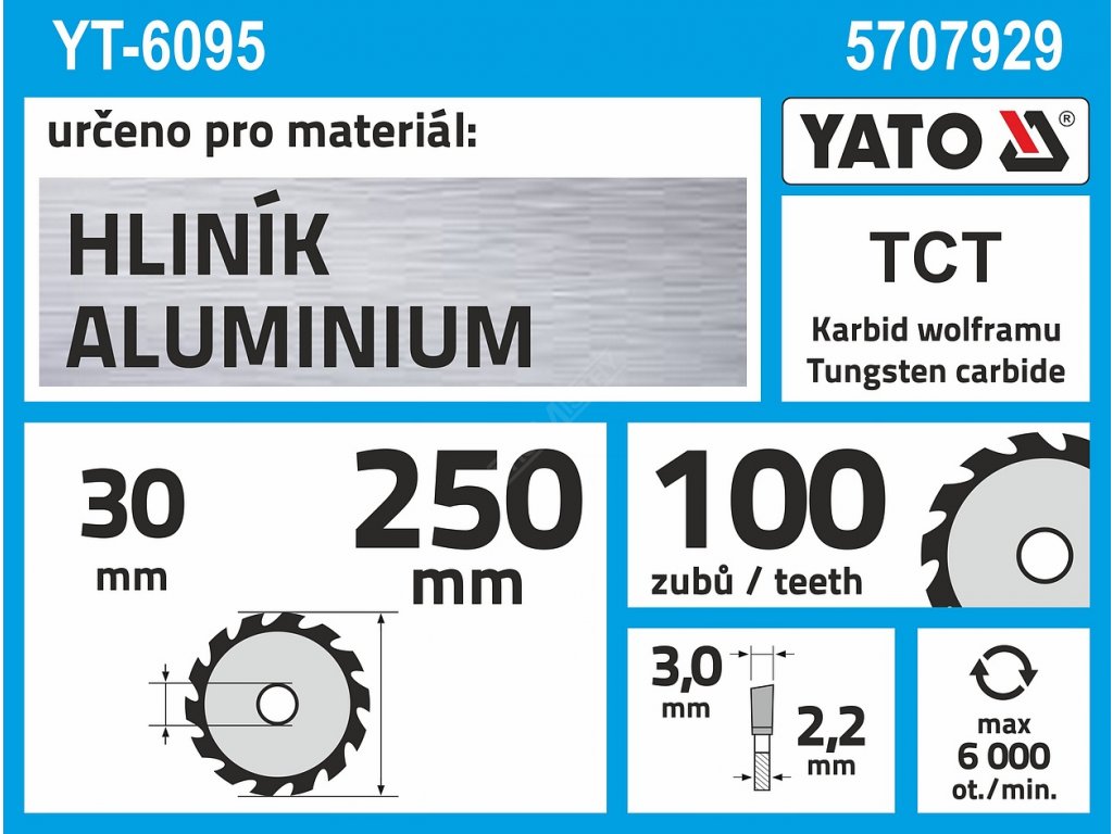 Kotouč na hliník 250 x 30 mm 100z Yato YT-6095 + Dárek, servis bez starostí v hodnotě 300Kč