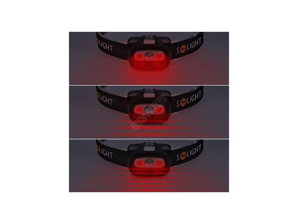 SOLIGHT - čelová LED svítilna, 3W + červené světlo, 3x AAA