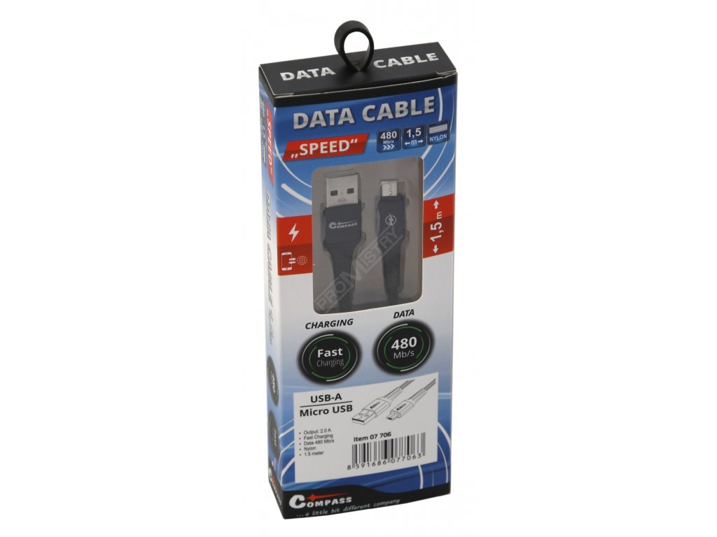 Datový a nabíjecí kabel SPEED USB-A / micro USB 480 Mb/s 1,5m Compass 07706