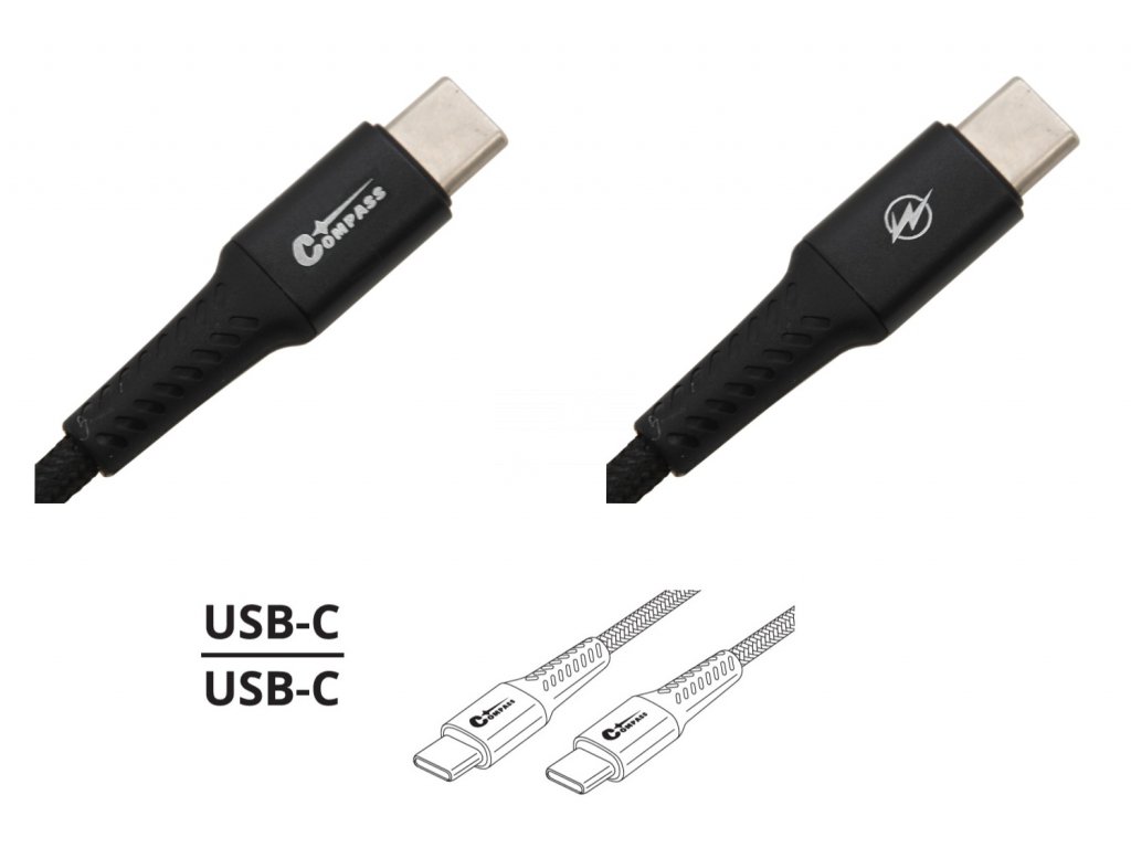Datový a nabíjecí kabel SPEED USB-C / USB-C 480 Mb/s 1,5m Compass 07711