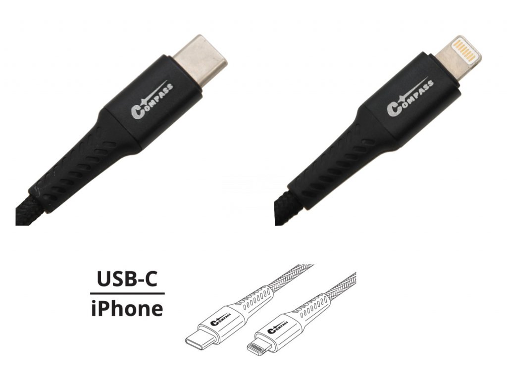 Datový a nabíjecí kabel SPEED USB-C / iPhone 480 Mb/s 1,5m Compass 07712