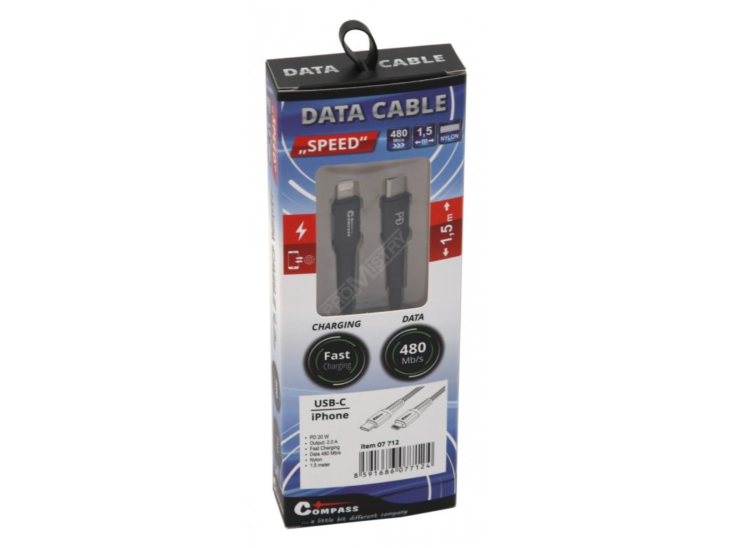 Datový a nabíjecí kabel SPEED USB-C / iPhone 480 Mb/s 1,5m Compass 07712