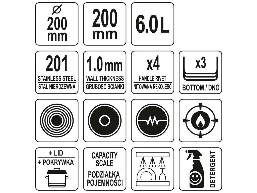 Hrnec vysoký s poklicí NEREZ 20x20cm 6l Yato Gastro YG-00011 + Dárek, servis bez starostí v hodnotě 300Kč