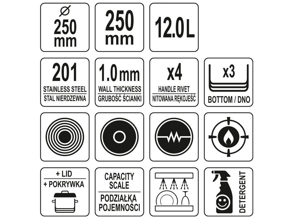 Hrnec vysoký s poklicí NEREZ 25x25cm 12l Yato Gastro YG-00012 + Dárek, servis bez starostí v hodnotě 300Kč