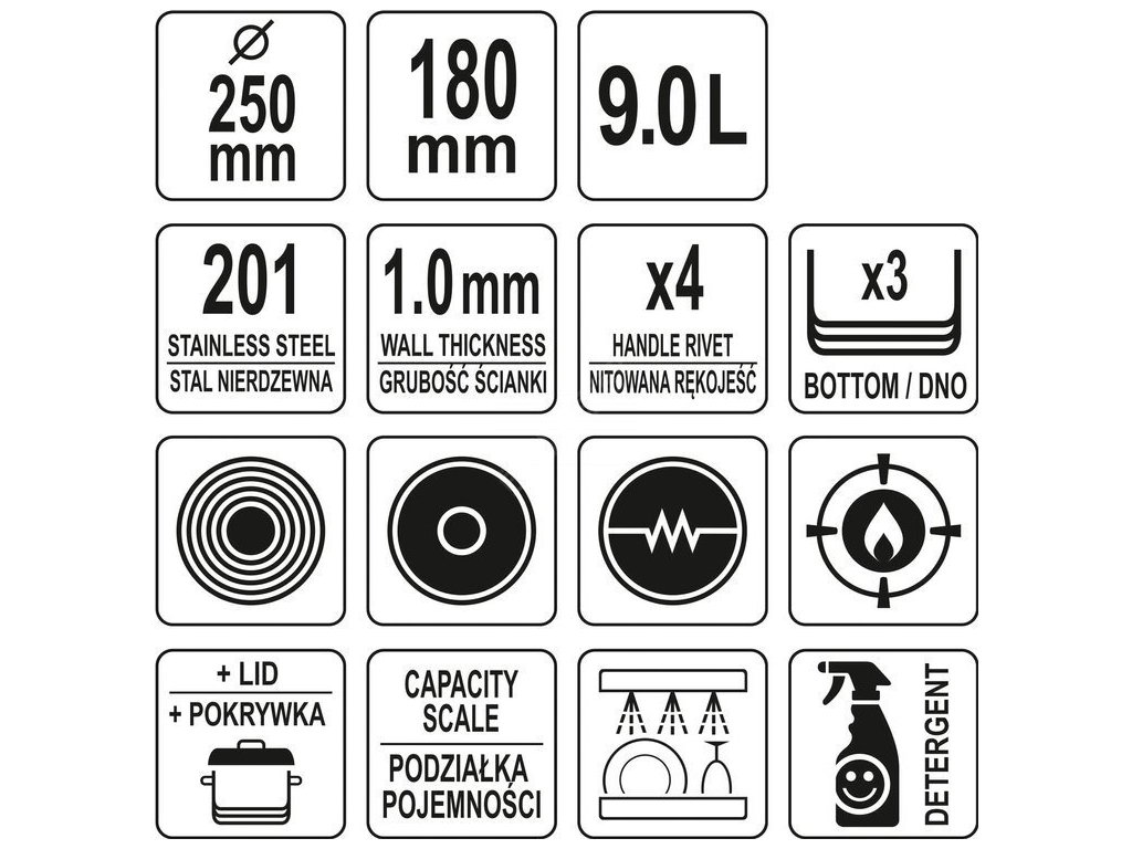 Hrnec střední s poklicí NEREZ 25x18cm 9l Yato Gastro YG-00046 + Dárek, servis bez starostí v hodnotě 300Kč