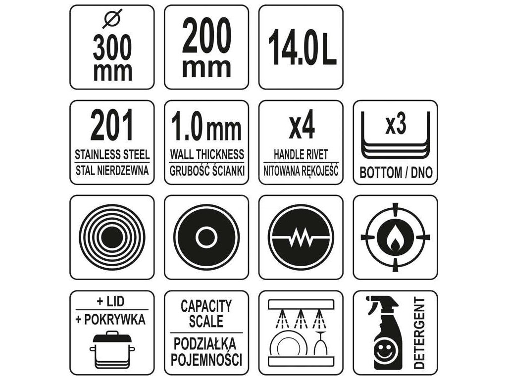 Hrnec střední s poklicí NEREZ 30x20cm 14l Yato Gastro YG-00047 + Dárek, servis bez starostí v hodnotě 300Kč