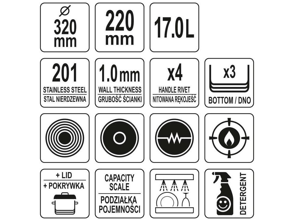 Hrnec střední s poklicí NEREZ 32x22cm 17l Yato Gastro YG-00048 + Dárek, servis bez starostí v hodnotě 300Kč