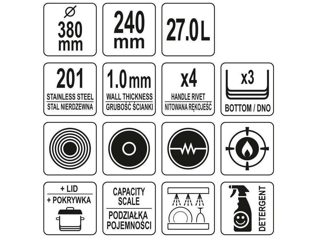Hrnec střední s poklicí NEREZ 38x24 27l Yato Gastro YG-00050 + Dárek, servis bez starostí v hodnotě 300Kč