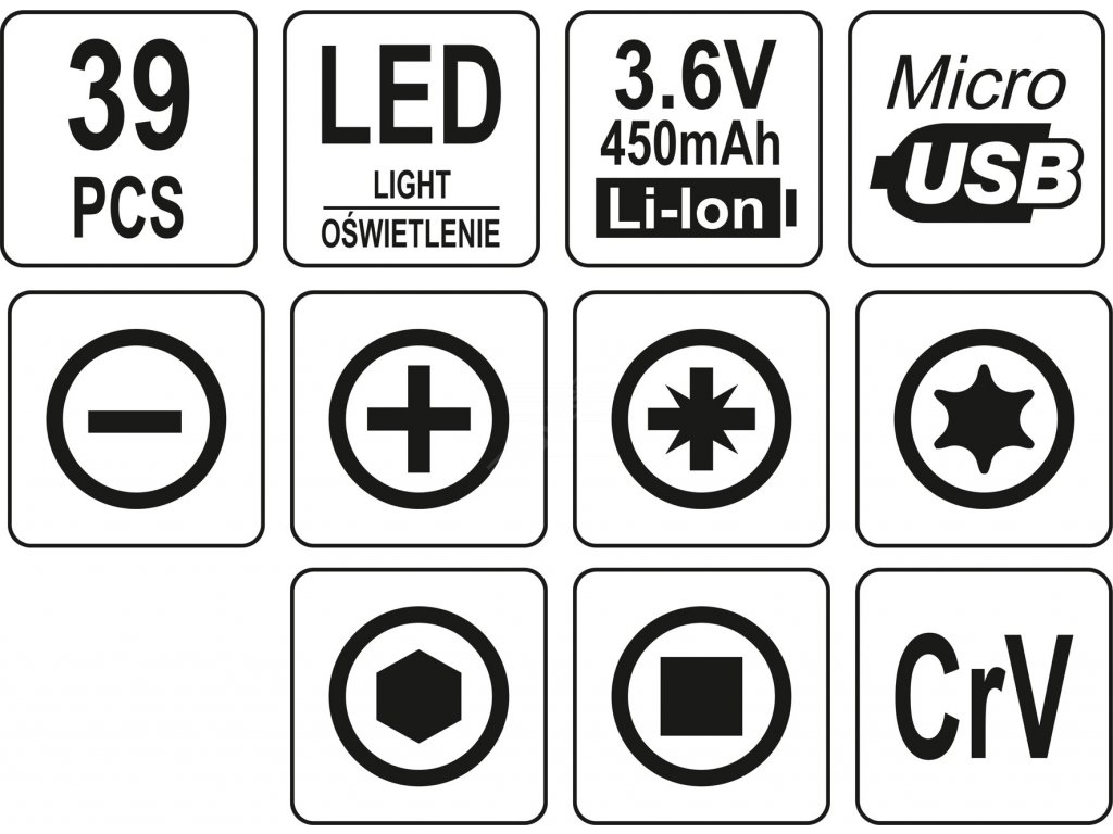 Přesný aku šroubovák 3,6V SET 39PCS Yato YT-27930 + Dárek, servis bez starostí v hodnotě 300Kč