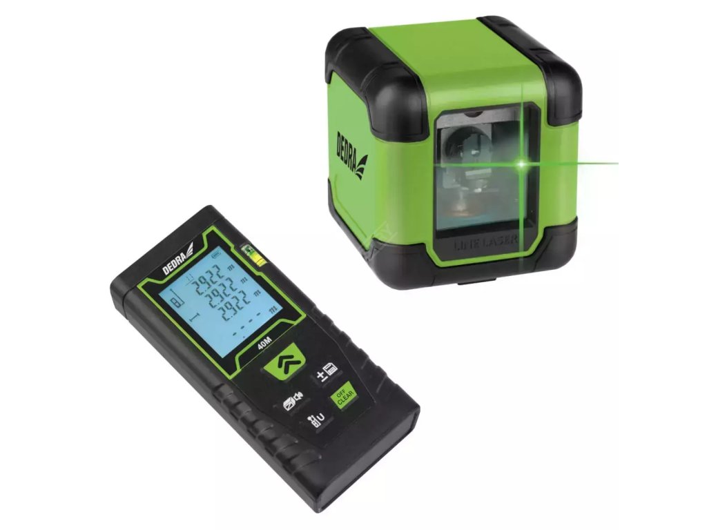 Křížový laser zelený + laserový dálkoměr 40 m – set DEDRA MC0920