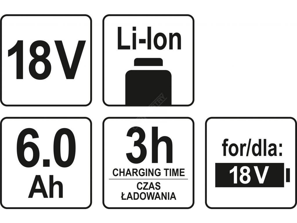 Baterie náhradní 18V Li-Ion 6,0 AH (YT-82782, YT-82788,YT-82826, YT-82804) Yato YT-82845