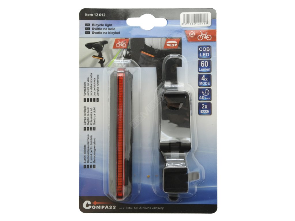 Cyklosvětlo zadní COB LED 60lm červené 4 funkce Compass Bike 12012
