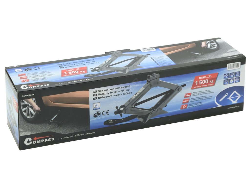 Hever nůžkový s ráčnou 1500 kg TÜV, GS, CE Compass 09229